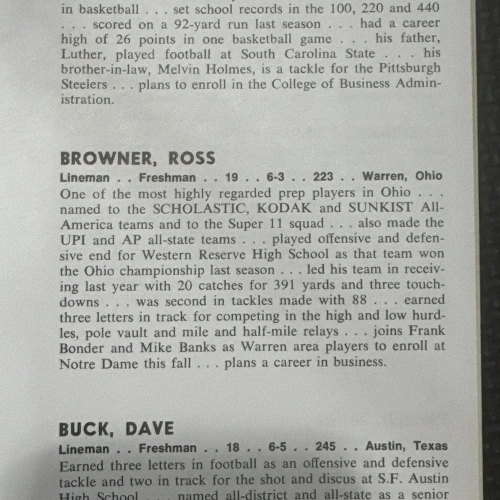1973 Notre Dame Football Guide HOF Ross Browner Dave Casper